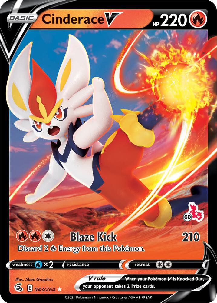 Cinderace V - 043/264 (#60 Cinderace Stamped) - Battle Academy 2022 (BA22)