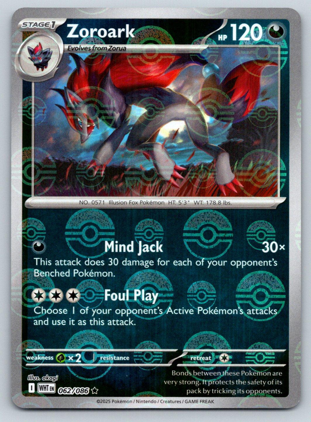 ZOROARK (POKE BALL PATTERN) 062/086 R WHITE FLARE